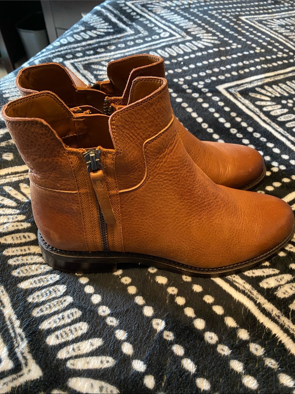 Franco Sarto Cognac Brown Leather Ankle Booties with Side Zip